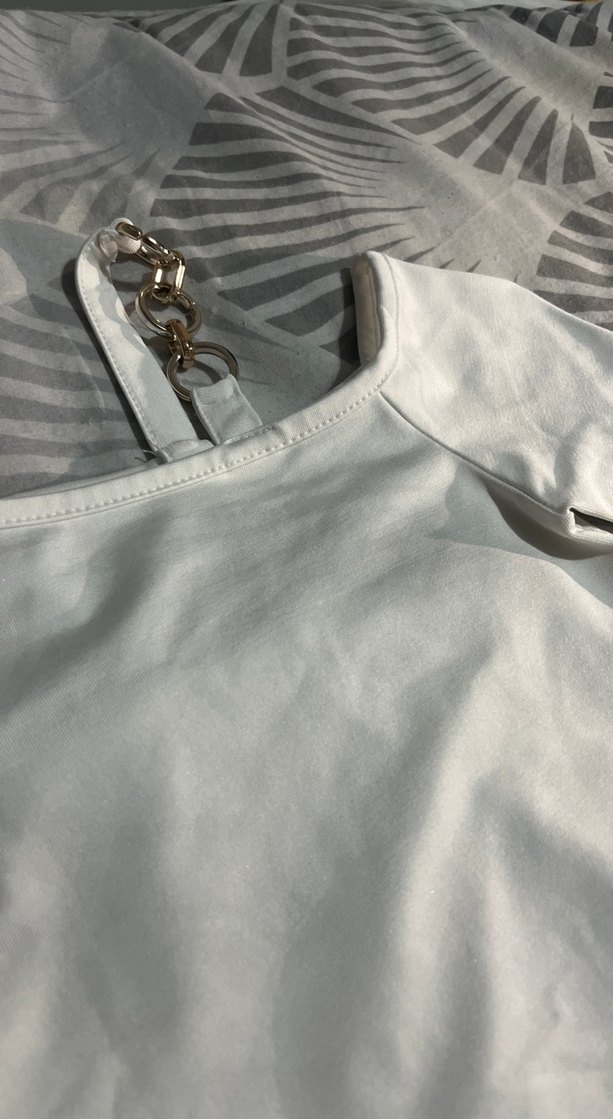 Düğmeli Beyaz Kadın Bluz, Uzun Kollu, Kayık Yaka - Görsel 4