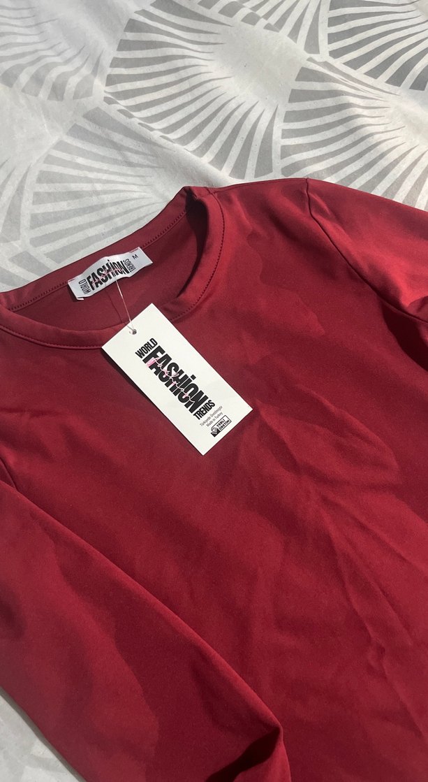 Bordo Kadın Uzun Kollu Basic Tişört - Görsel 3