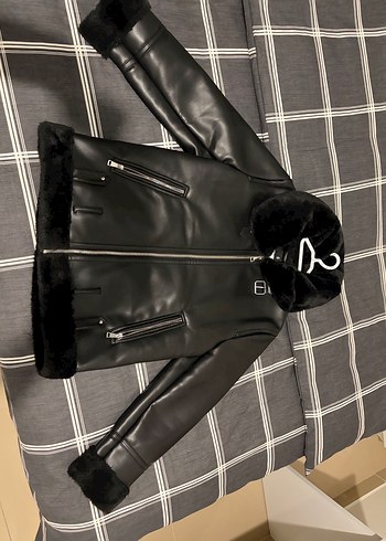 Siyah Deri Kürklü Biker Kadın Ceket - Görsel 2