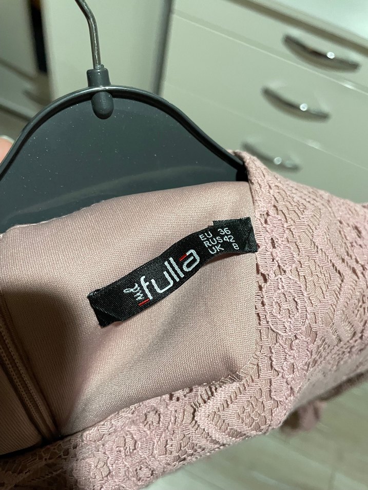 Pembe Uzun Kollu Bohem Örgü Elbise Tesettür - Görsel 3