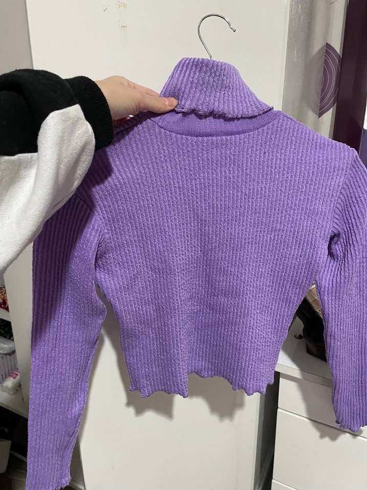 Mor Triko Boğazlı Kadın Kazak - Görsel 2