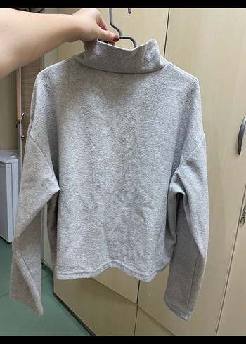 Gri Yarım Fermuarlı Yüksek Yakalı Sweatshirt - Görsel 2