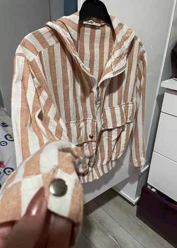 Çizgili Kısa Kadın Hırka - Görsel 3