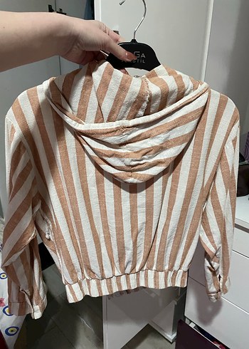 Çizgili Kısa Kadın Hırka - Görsel 4