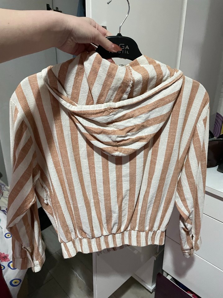 Çizgili Kısa Kadın Hırka - Görsel 4