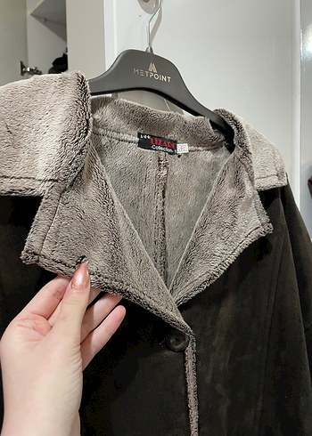 Kahverengi Kadın Süet Kürklü Uzun Kaban - Görsel 2