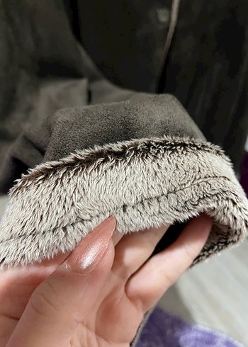 Kahverengi Kadın Süet Kürklü Uzun Kaban - Görsel 3