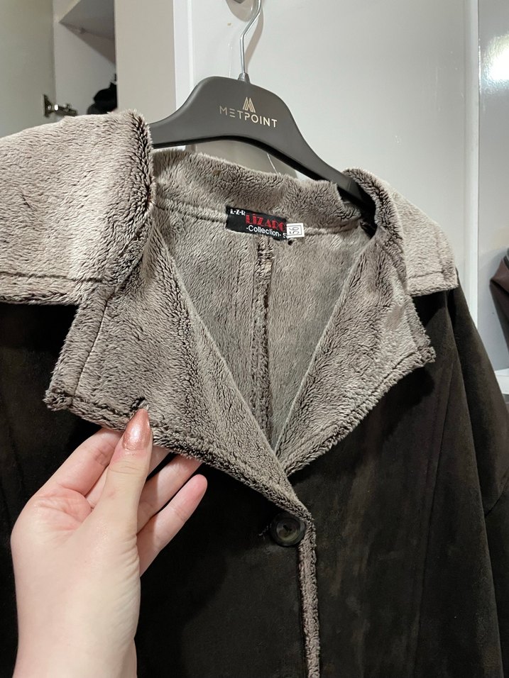 Kahverengi Kadın Süet Kürklü Uzun Kaban - Görsel 2