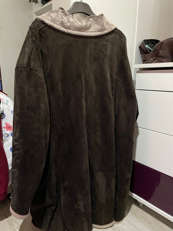 Kahverengi Kadın Süet Kürklü Uzun Kaban - Görsel 4