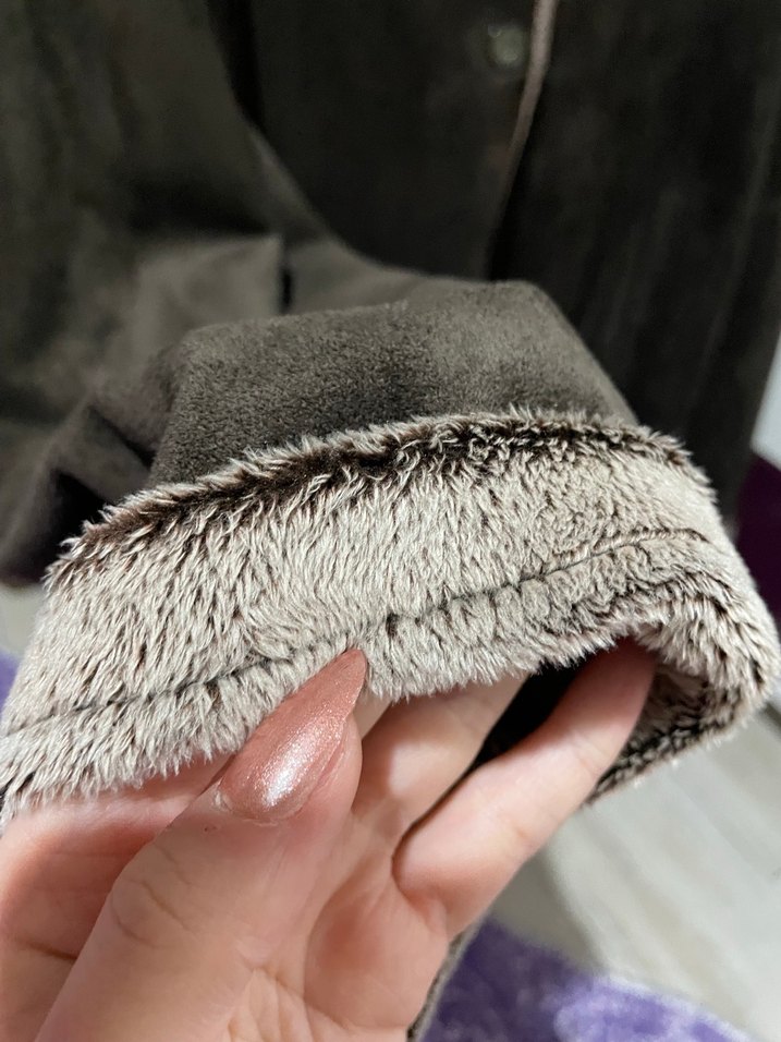 Kahverengi Kadın Süet Kürklü Uzun Kaban - Görsel 3