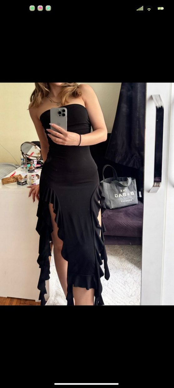 Siyah Straplez Uzun Gotik Elbise - Görsel 2