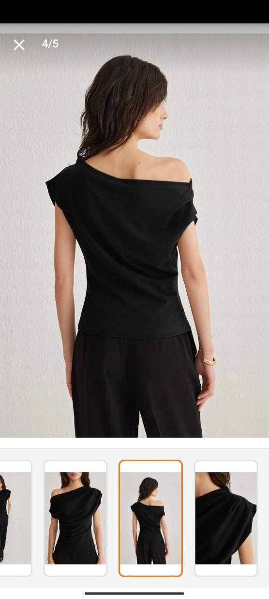 Siyah Drapeli Kayık Yaka Kadın Bluz - Görsel 2