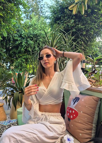 Bohem Beyaz Bağlamalı Mini Plaj Üstü - Görsel 3