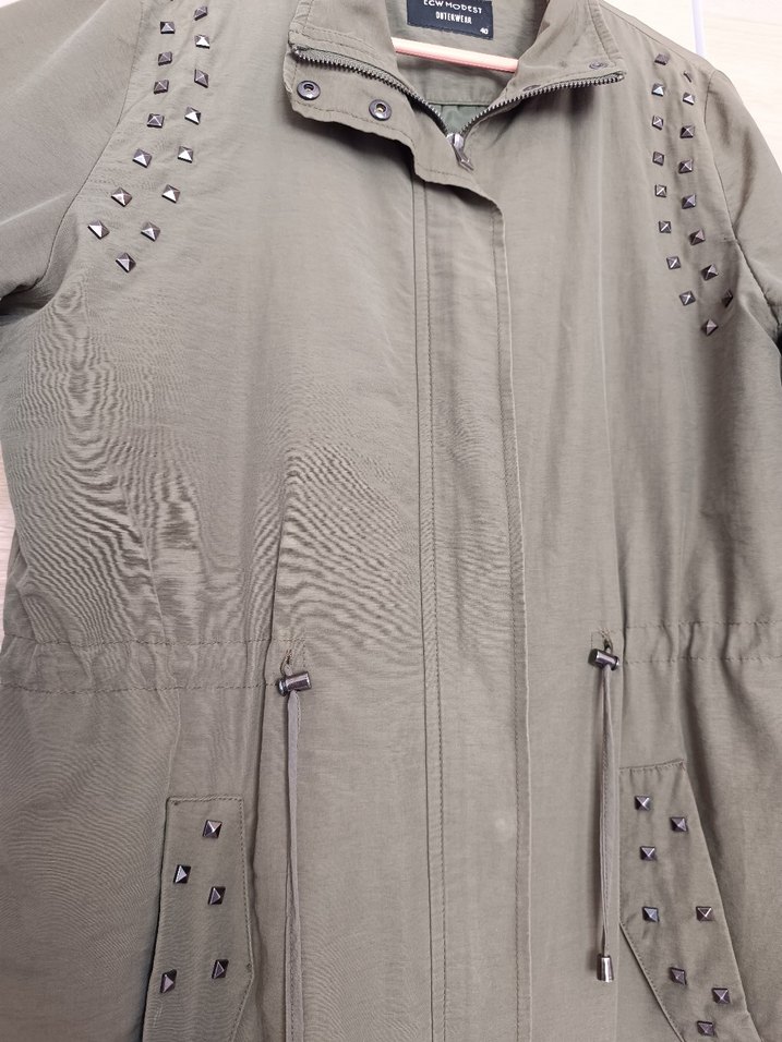 Düğmeli Uzun Kadın Ceket, Salaş Kesim, Nakış Detaylı - Görsel 2