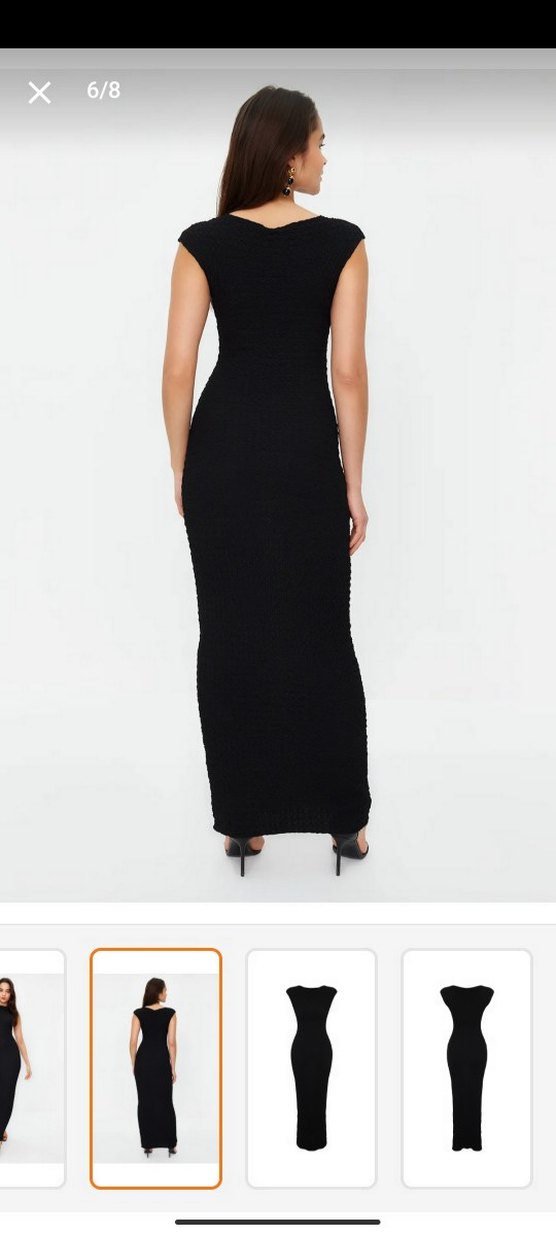 Siyah Parlak Pliseli gofre elbise - Görsel 2