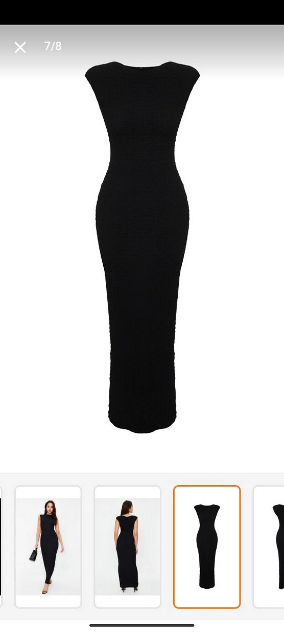 Siyah Parlak Pliseli gofre elbise - Görsel 3