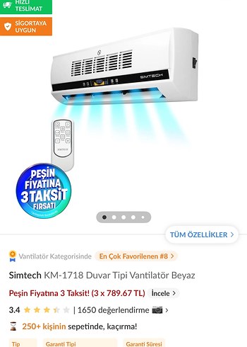 Simtech KM-1718 Duvar Tipi Vantilatör Beyaz