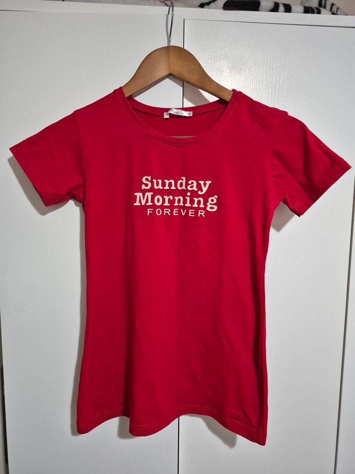 Kırmızı Baskılı Kadın Tişörtü, Kısa Kollu, - Görsel 3