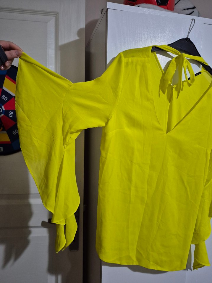 Sarı V Yakalı Salaş Bluz - Görsel 2