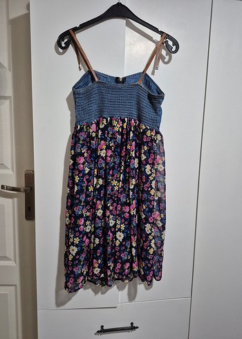 Çiçek Desenli Kot Mini Elbise - Görsel 3