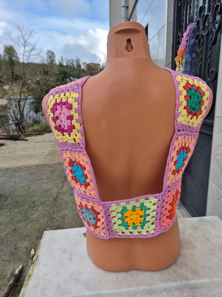 Renkli Örgü Bohem Kadın Yelek - Görsel 2