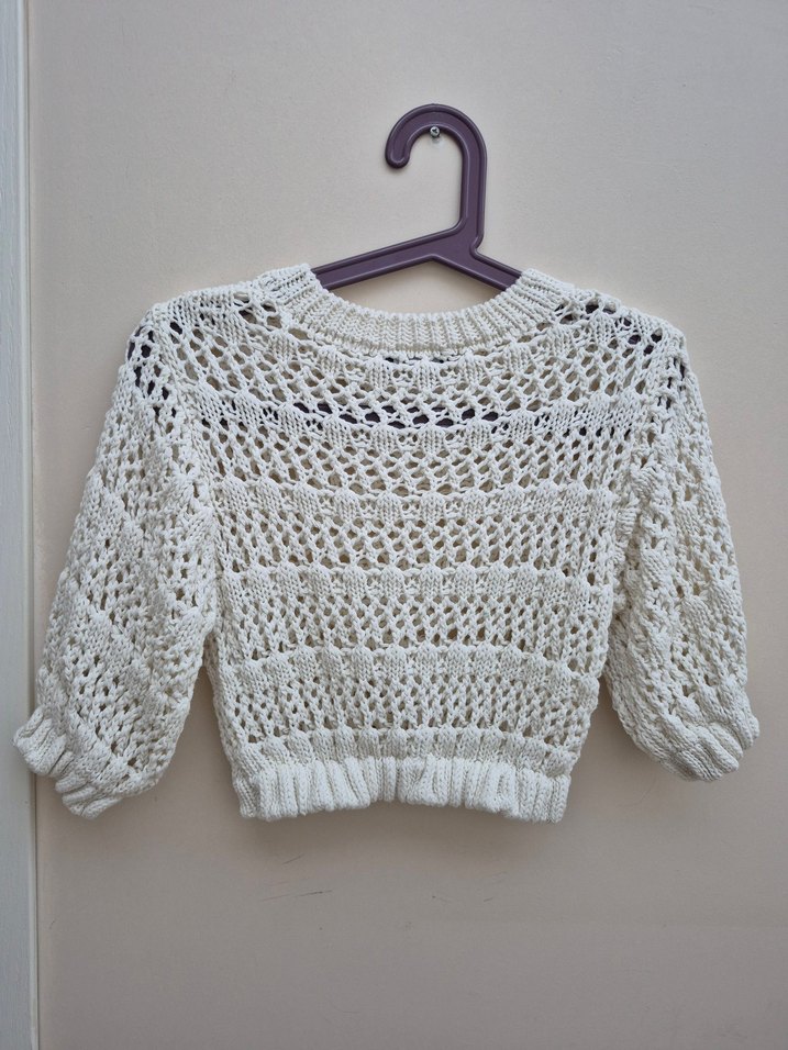 Bohem Tarz Gri Örgü Kadın Kısa Kazak - Görsel 2