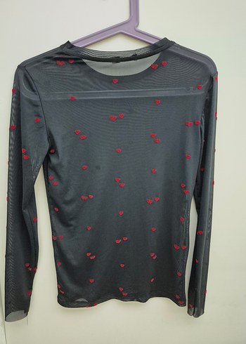 Kırmızı Nakışlı Siyah Uzun Kollu Bluz - Görsel 2