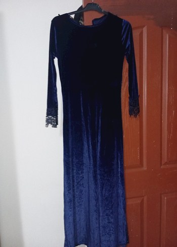 Mavi Parlak Nakışlı Midi Kadın Elbise - Görsel 2