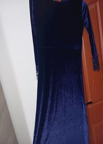 Mavi Parlak Nakışlı Midi Kadın Elbise - Görsel 3