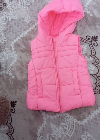 Kız Çocuk Kapüşonlu Pembe Polar Yelek - Görsel 2