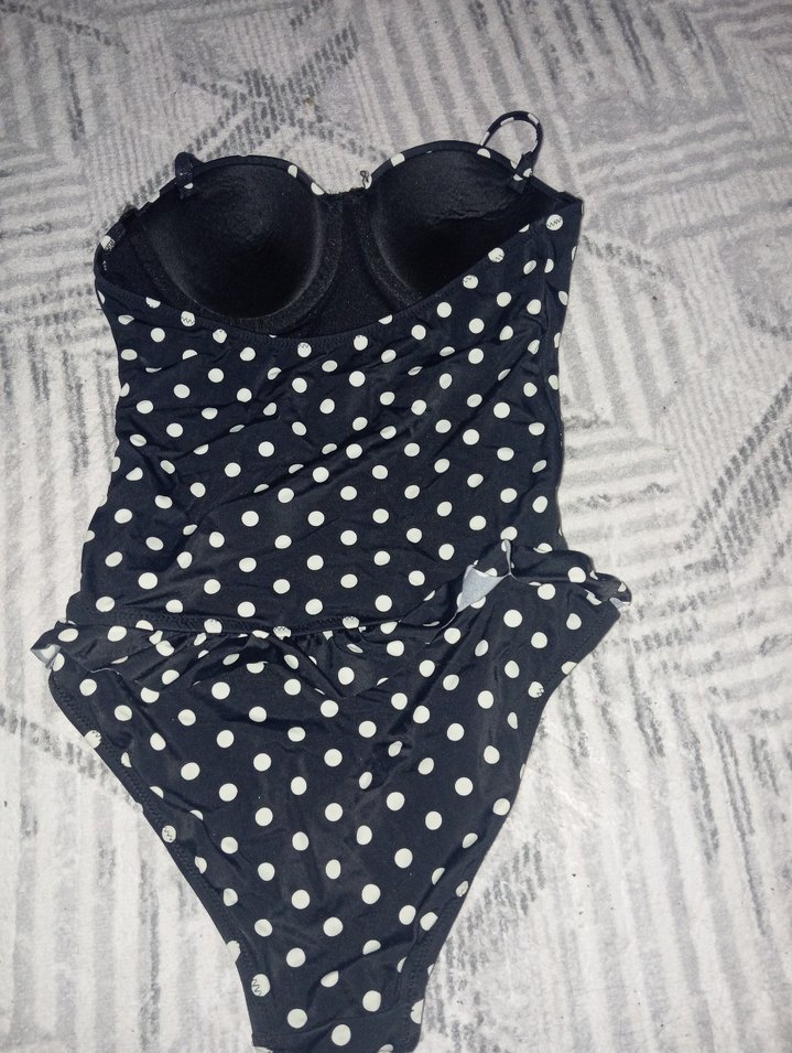 Düğmeli Siyah Puantiyeli Mini Mayo - Görsel 3