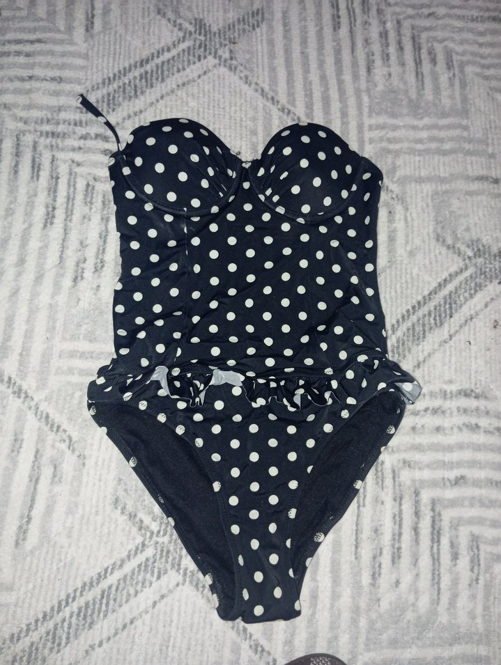 Düğmeli Siyah Puantiyeli Mini Mayo - Görsel 2