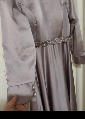 Uzun Gri Drapeli Abiye Elbise - Görsel 4