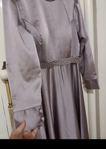 Uzun Gri Drapeli Abiye Elbise - Görsel 5