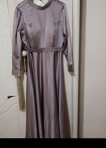 Uzun Gri Drapeli Abiye Elbise - Görsel 3