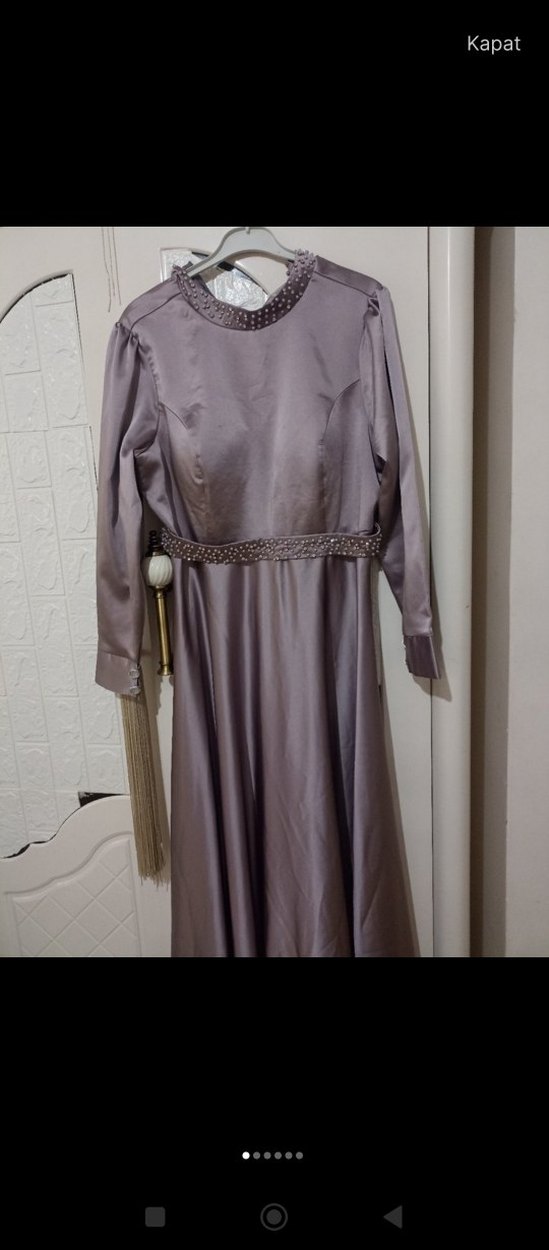 Uzun Gri Drapeli Abiye Elbise - Görsel 2