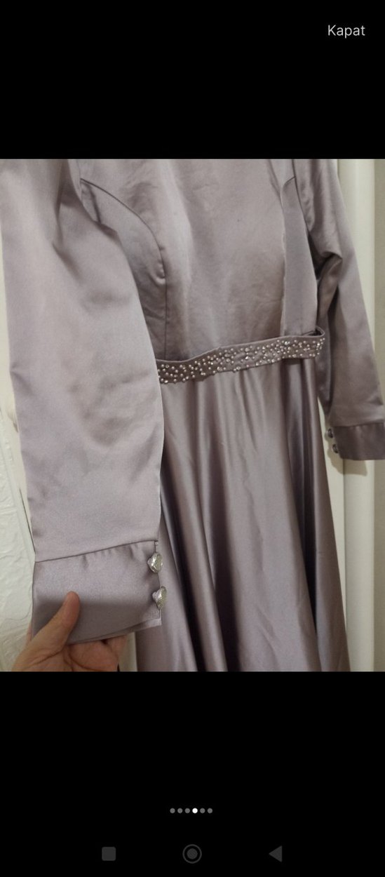 Uzun Gri Drapeli Abiye Elbise - Görsel 4