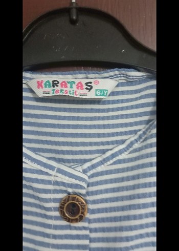 Kız Çocuk Mavi Çizgili Kısa Kollu Elbise - Görsel 2