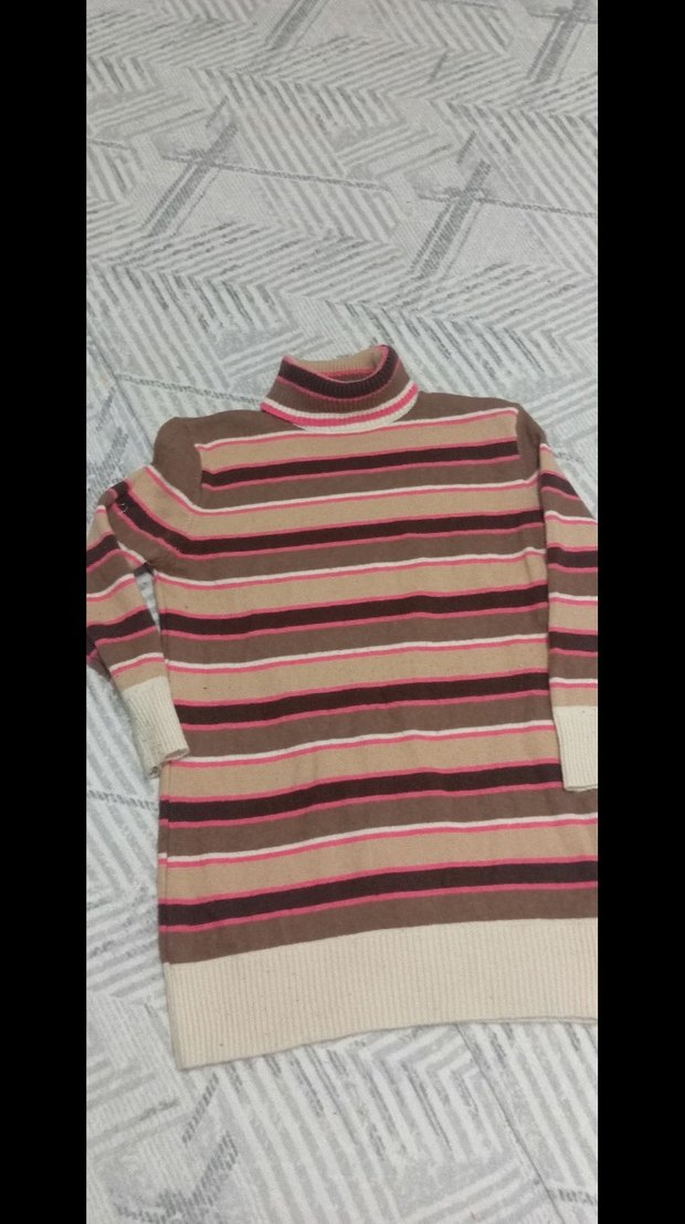 Çizgili Boğazlı Kadın Triko Kazak - Görsel 2