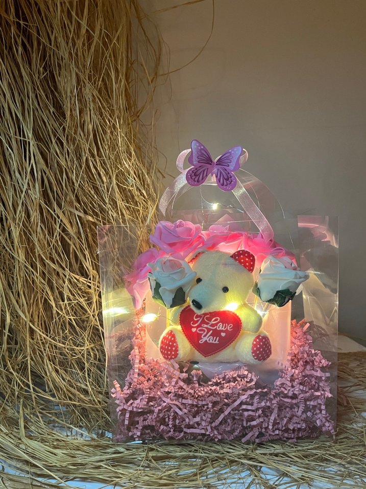 Pembe Renkli Sevimli Peluş Ayıcık Hediyesi - Görsel 3