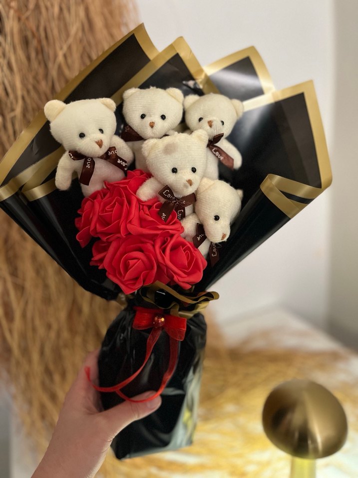 Renkli Güller ve Ayıcıklar Hediye Buketi - Görsel 2