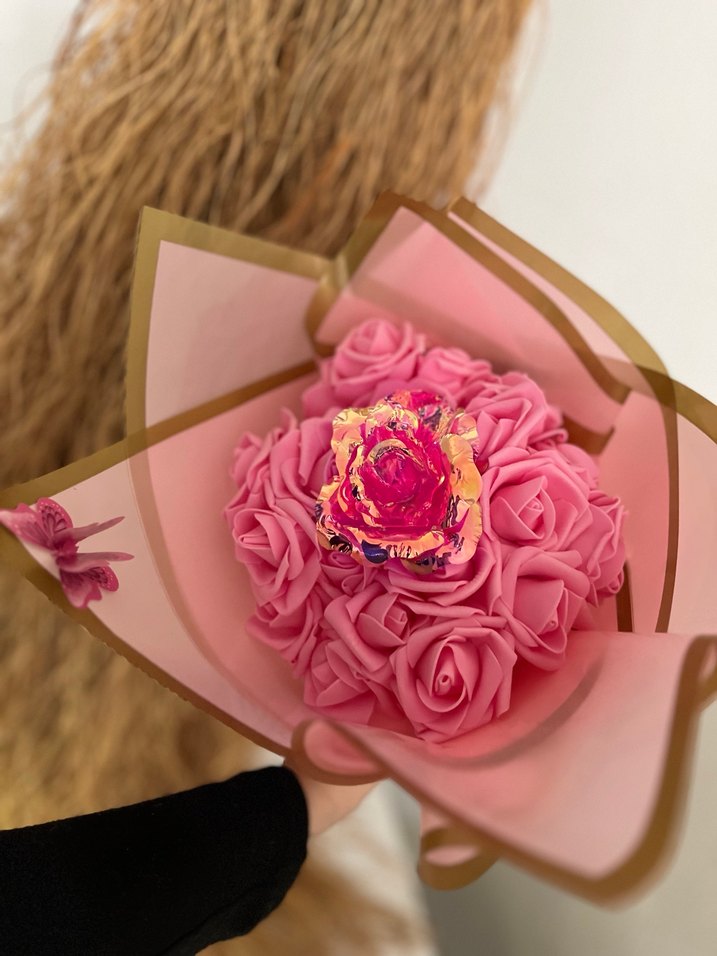 Renkli Pembe Gül Buketi - Görsel 2