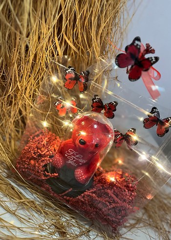 Kırmızı Ayıcık ve Kelebekli Dekoratif Ürün - Görsel 2