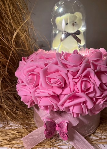 Pembe Çiçekli Sepet ve Kelebek Detaylı - Görsel 4