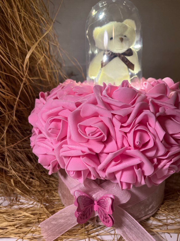 Pembe Çiçekli Sepet ve Kelebek Detaylı - Görsel 4