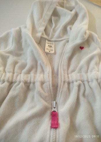 Kız Çocuk Kapüşonlu Beyaz Fermuarlı Yelek - Görsel 2