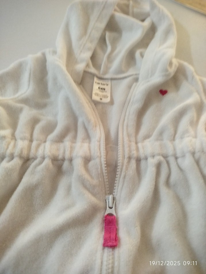 Kız Çocuk Kapüşonlu Beyaz Fermuarlı Yelek - Görsel 2