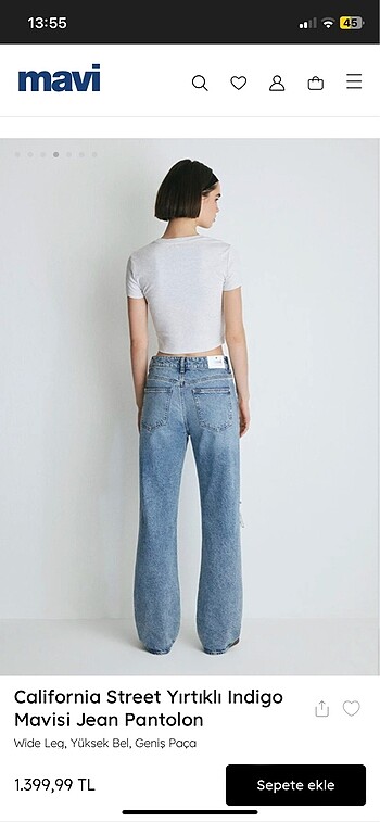 26 Beden mavi Renk Wide leg mavi kot jean