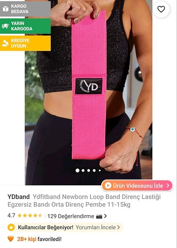YDfitband Pembe Egzersiz Direnç Lastiği