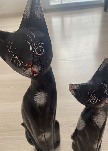  Beden Kahverengi Ahşap Kedi Biblo Seti